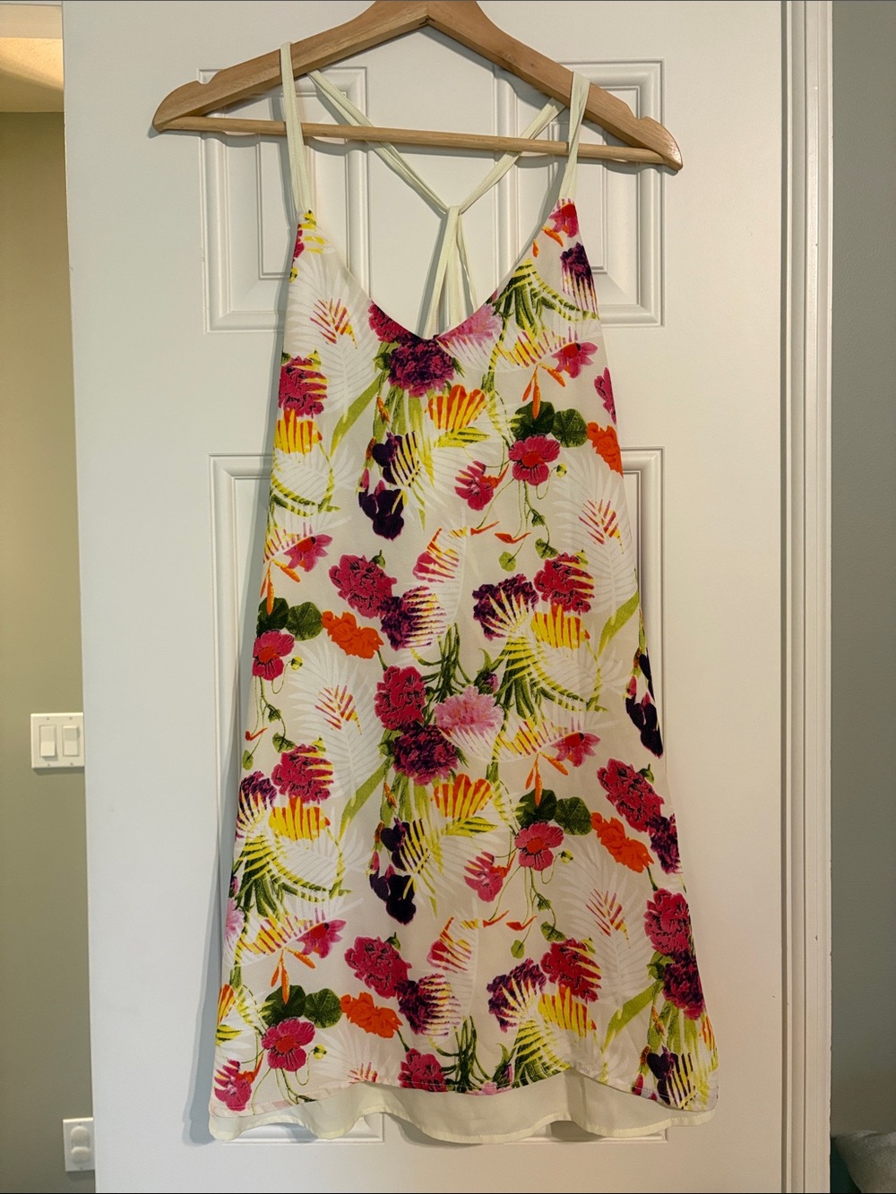 Love Riche White Mini Dress with Pink, Yellow and Green Floral Print